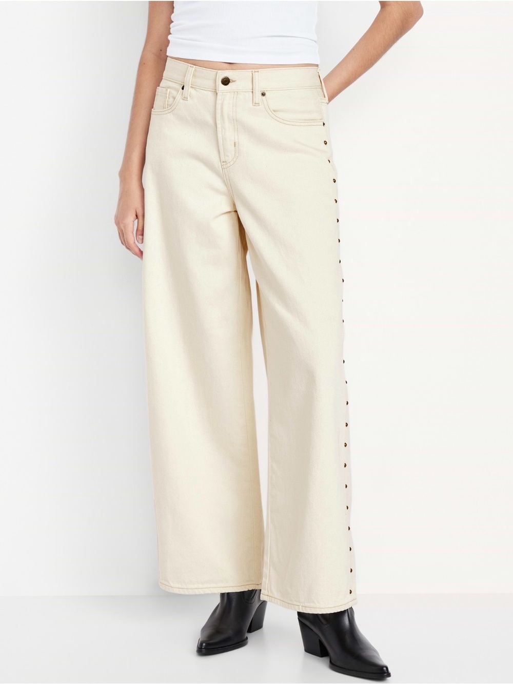 Old Navy Cream Wide-Leg Jeans with Side Stud Detail